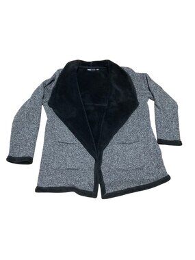 Swiss Tech Open Front Cardigan Sz XL Grey & Black Fleece-Lined Pockets Polyester